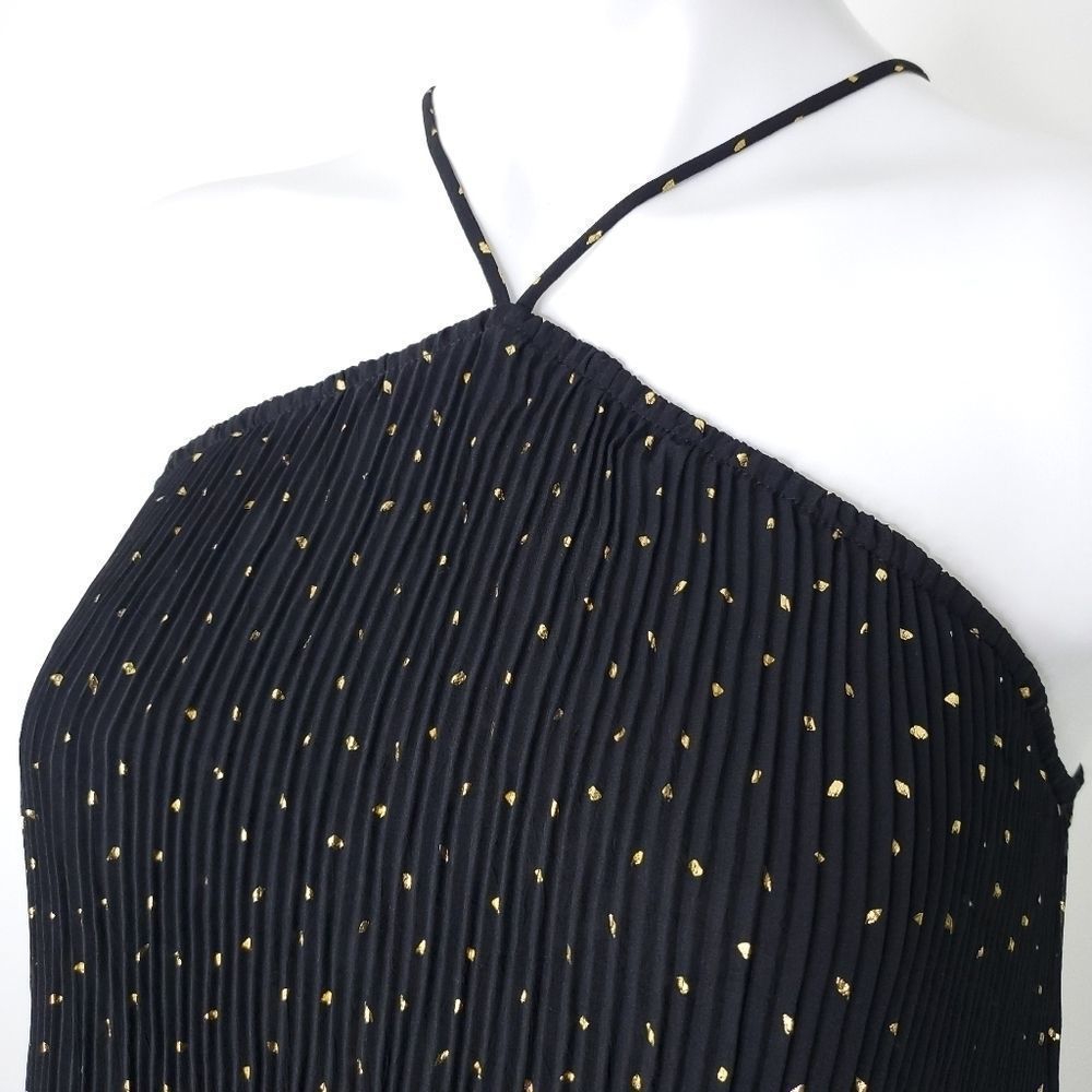 NEW RO & DE Spotted Pleated Halter Blouse Black Gold sz xs - Picture 5 of 9